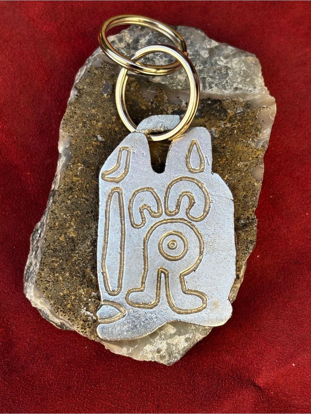 Silver-tone Abstract Animal Keychain with Gold Rings